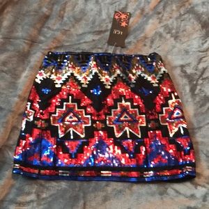 Blue and red sequin skirt